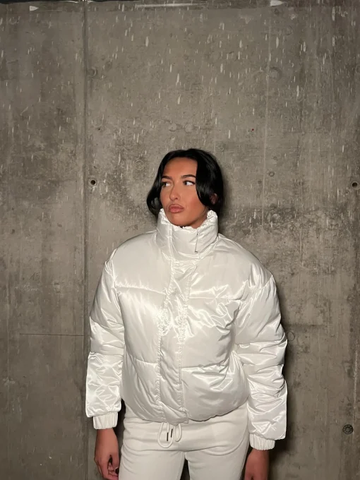 Glamorous Coats|White High-Neck Puffer-Coat -