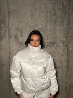 Glamorous Coats|White High-Neck Puffer-Coat -