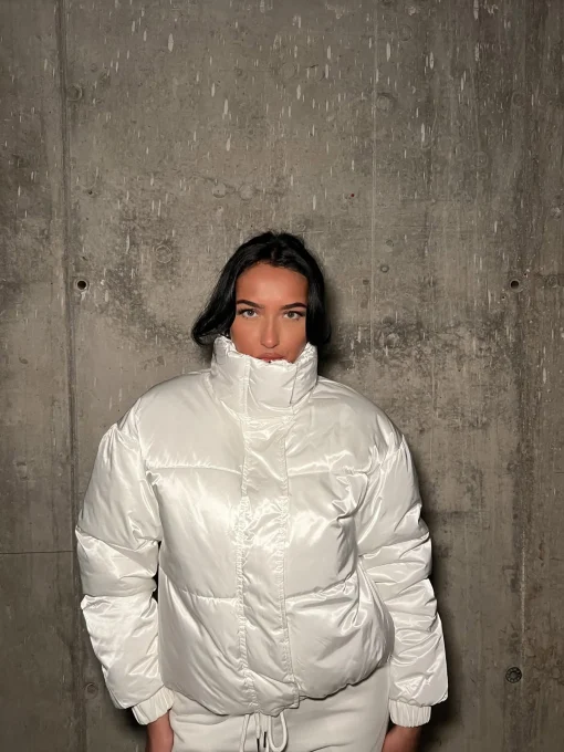 Glamorous Coats|White High-Neck Puffer-Coat -