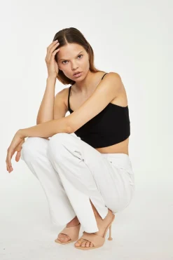 Glamorous Go To Partywear|Chic Escapes|White High-Waisted Side Split Jeans -