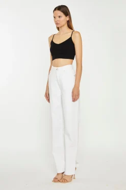 Glamorous Go To Partywear|Chic Escapes|White High-Waisted Side Split Jeans -