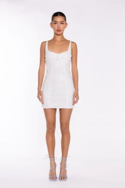 Glamorous Go To Partywear|Party Dresses|White Iridescent-Sequin Corset Mini-Dress -