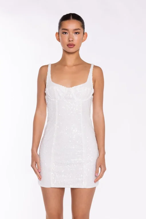 Glamorous Go To Partywear|Party Dresses|White Iridescent-Sequin Corset Mini-Dress -