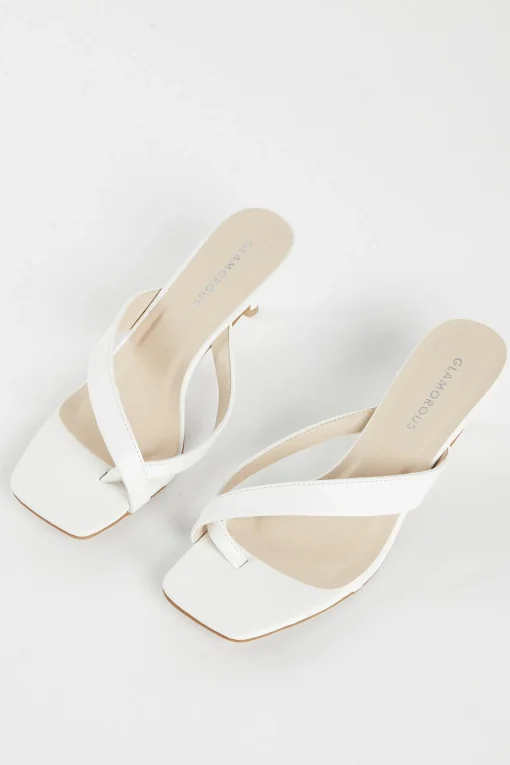 Glamorous Heels|Sandals|White Kitten Heel Kitten Heel-Heeled Sandal -