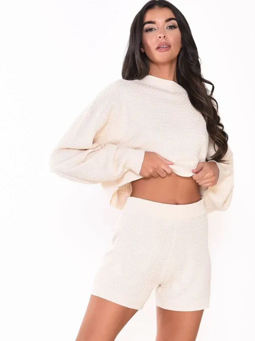 Glamorous Loungewear|Knitted Shorts|White Knit Loungewear Shorts -