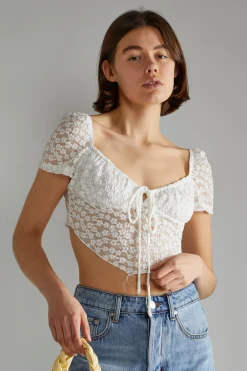 Glamorous Chic Escapes|Tops & T-shirts|White Lace Milkmaid Hanky hem-Top -