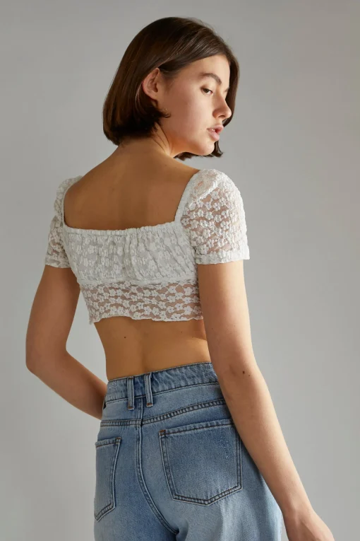 Glamorous Chic Escapes|Tops & T-shirts|White Lace Milkmaid Hanky hem-Top -