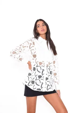 Glamorous Blouses & Shirts|White Long Line Button Detailed Long Sleeve Shirt -