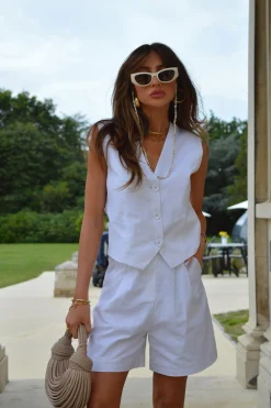 Glamorous Chic Escapes|Glamorous Studio|White Loose-Fit High-Waisted-Shorts -