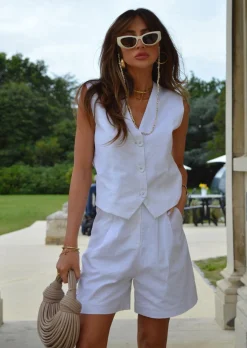 Glamorous Chic Escapes|Glamorous Studio|White Loose-Fit-Waistcoat -