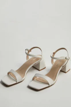 Glamorous Heels|Sandals|White Low Block-Heel Sandals -