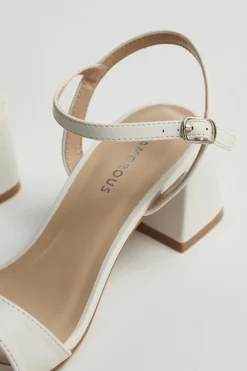 Glamorous Heels|Sandals|White Low Block-Heel Sandals -