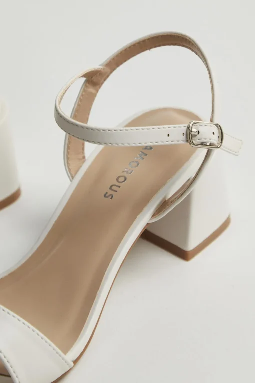 Glamorous Heels|Sandals|White Low Block-Heel Sandals -