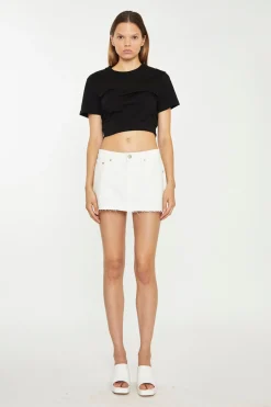 Glamorous Chic Escapes|Denim Skirts|White Low-Waisted Denim Mini-Skirt -
