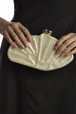 Glamorous Clutch Bags|White Marble Shell Clutch-Bag -