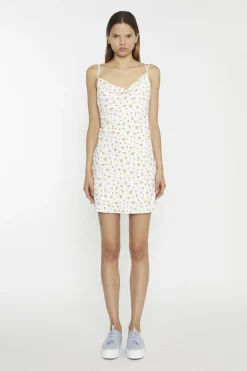 Glamorous Mini Dresses|Mini Dresses|White Orange Ditsy Cowl Neck Mini-Dress -