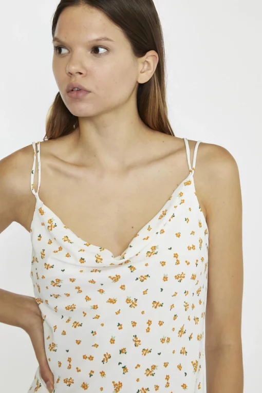 Glamorous Mini Dresses|Mini Dresses|White Orange Ditsy Cowl Neck Mini-Dress -