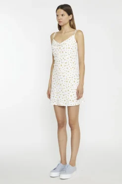 Glamorous Mini Dresses|Mini Dresses|White Orange Ditsy Cowl Neck Mini-Dress -