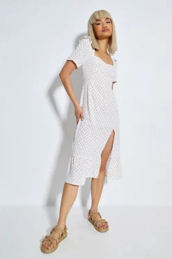 Glamorous Day Dresses|Midi & Midaxi Dresses|White Pink Cluster Side Split Midi Dress -
