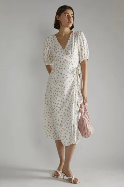 Glamorous Midi & Midaxi Dresses|Midi & Midaxi Dresses|White Pink Ditsy V-neck Wrap Midi-Dress -