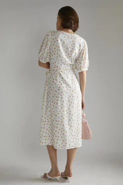 Glamorous Midi & Midaxi Dresses|Midi & Midaxi Dresses|White Pink Ditsy V-neck Wrap Midi-Dress -