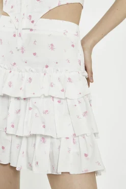Glamorous Mini Skirts|White Pink Floral Tiered Mini-Skirt -