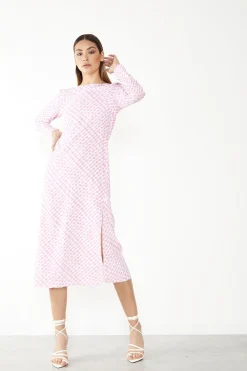 Glamorous Day Dresses|Midi & Midaxi Dresses|White Pink Splodge Side Split Midi Dress -