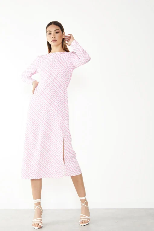 Glamorous Day Dresses|Midi & Midaxi Dresses|White Pink Splodge Side Split Midi Dress -