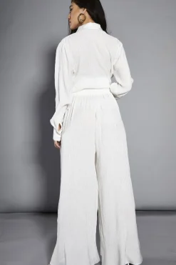 Glamorous Glamorous Studio|Co-ords|White Plisse Wide-Leg-Trousers -