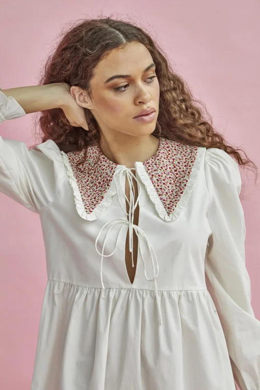 Glamorous Midi & Midaxi Dresses|Midi & Midaxi Dresses|White Red Pink Ditsy Collared Long-Sleeve Midaxi-Dress -
