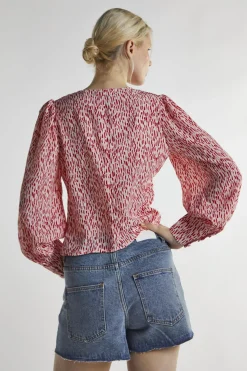 Glamorous Blouses & Shirts|White Red Print Long Sleeve-Top -