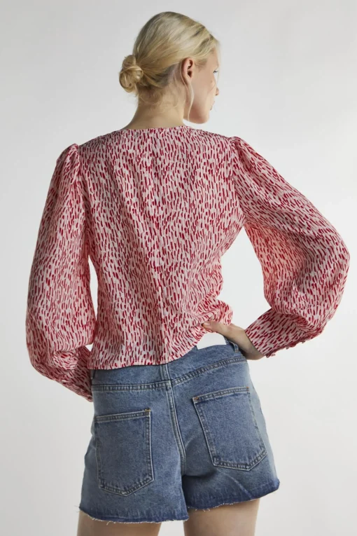 Glamorous Blouses & Shirts|White Red Print Long Sleeve-Top -