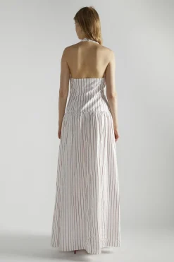 Glamorous Maxi Dresses|Maxi Dresses|White Red Stripe Halter-Neck Maxi-Dress -