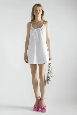 Glamorous Mini Dresses|Mini Dresses|White Scoop-Neck Tie Detailing Mini-Dress -