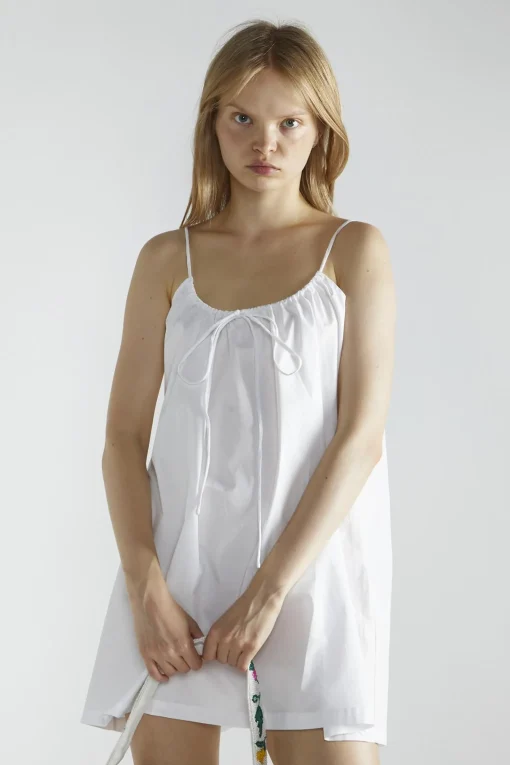 Glamorous Mini Dresses|Mini Dresses|White Scoop-Neck Tie Detailing Mini-Dress -
