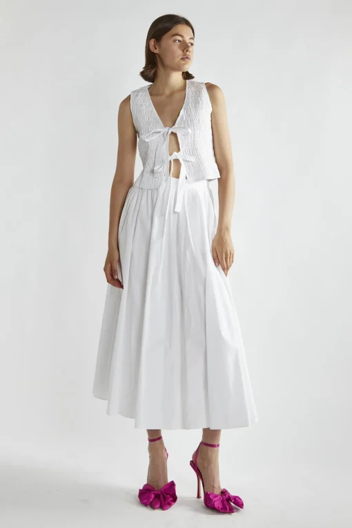 Glamorous Blouses & Shirts|White Shirred Tie-Front Top -