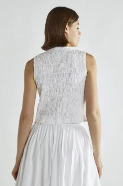Glamorous Blouses & Shirts|White Shirred Tie-Front Top -