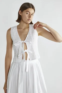 Glamorous Blouses & Shirts|White Shirred Tie-Front Top -
