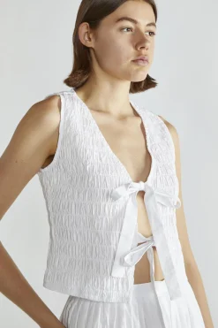 Glamorous Blouses & Shirts|White Shirred Tie-Front Top -