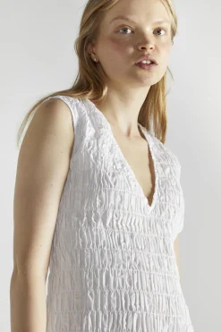 Glamorous Mini Dresses|Mini Dresses|White Shirred V-Neck Mini-Dress -