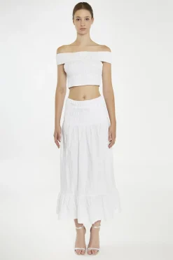 Glamorous Maxi Skirts|White Shirred-Waist Maxi-Skirt -