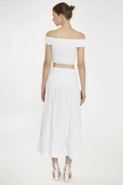 Glamorous Maxi Skirts|White Shirred-Waist Maxi-Skirt -
