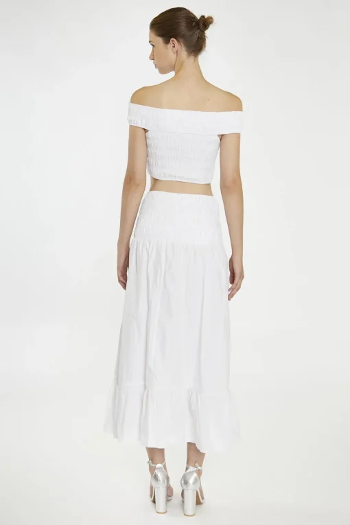 Glamorous Maxi Skirts|White Shirred-Waist Maxi-Skirt -