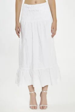 Glamorous Maxi Skirts|White Shirred-Waist Maxi-Skirt -
