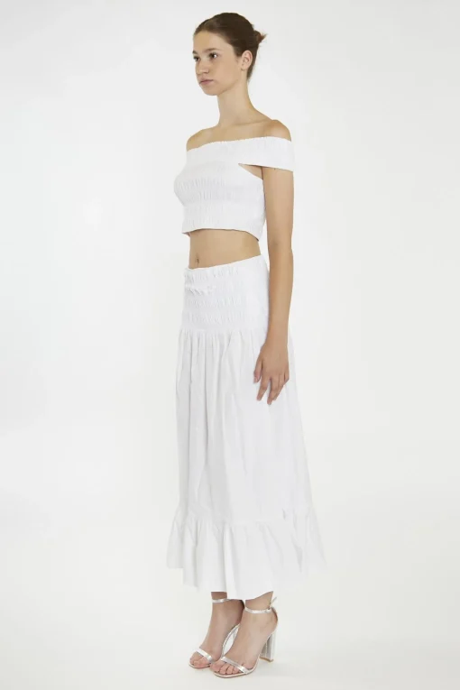 Glamorous Maxi Skirts|White Shirred-Waist Maxi-Skirt -