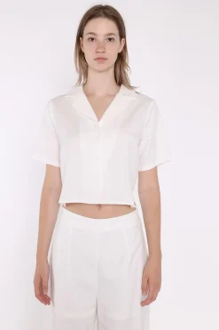 Glamorous Blouses & Shirts|White Short-Sleeve Cropped-Shirt -