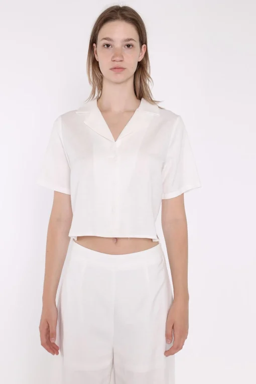 Glamorous Blouses & Shirts|White Short-Sleeve Cropped-Shirt -