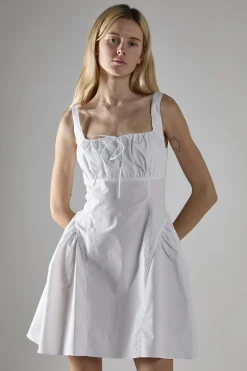 Glamorous Day Dresses|Mini Dresses|White Square Neckline Mini-Dress -