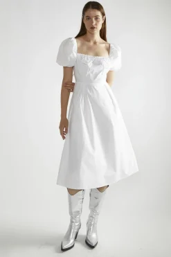 Glamorous Day Dresses|Midi & Midaxi Dresses|White Square-Neck Midi-Dress -
