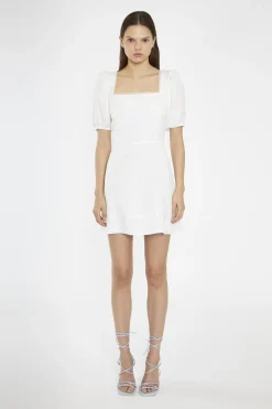 Glamorous Day Dresses|Mini Dresses|White Square-Neck Puff Sleeve Mini-Dress -